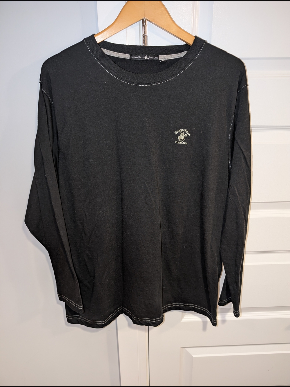 Beverly Hills Polo Club Black Long-Sleeve Crew Tee with Small Chest Logo